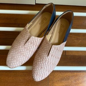 Rollie pink and navy leather flats